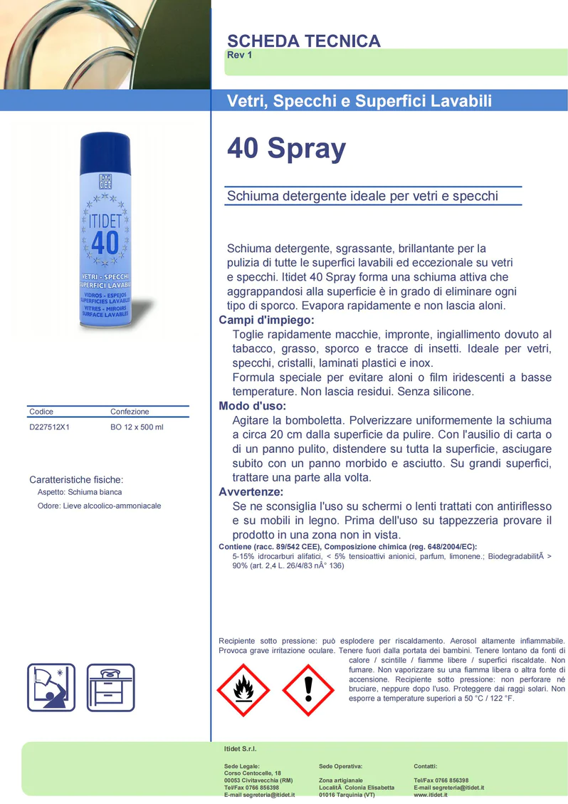 ITIDET 40 SPRAY 500 ml - Prodotti per la pulizia industriale e domestica -  Euroforniture